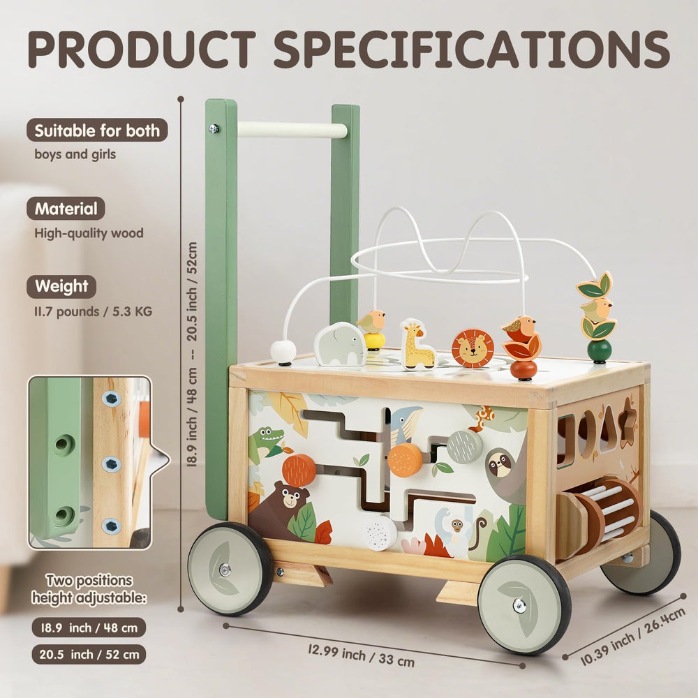 Joyreal wooden baby walker supports sit-to-stand transitions for versatile use.