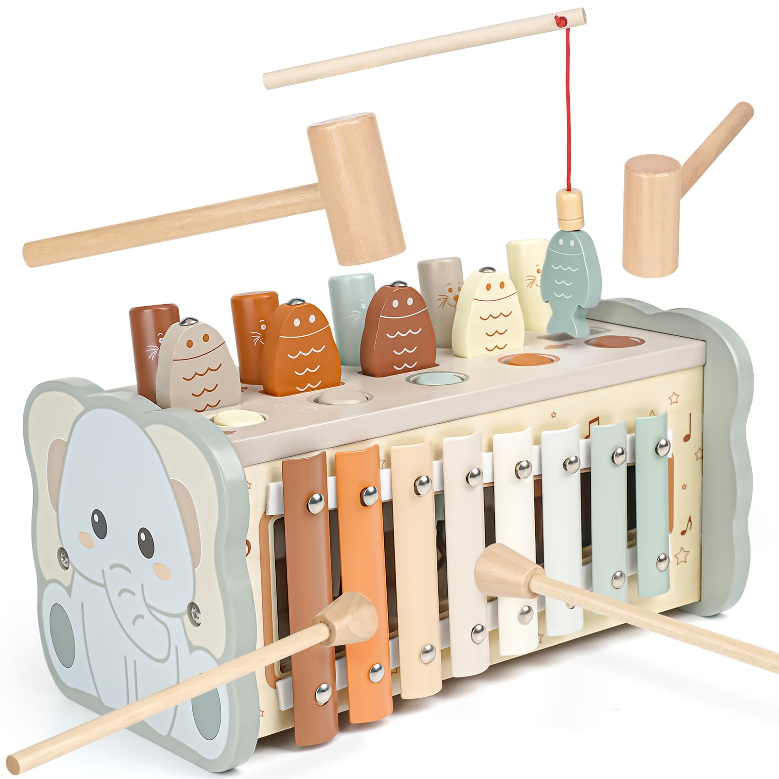 Joyreal wooden hammering bench for tactile pounding play and focus on fine motor skills.