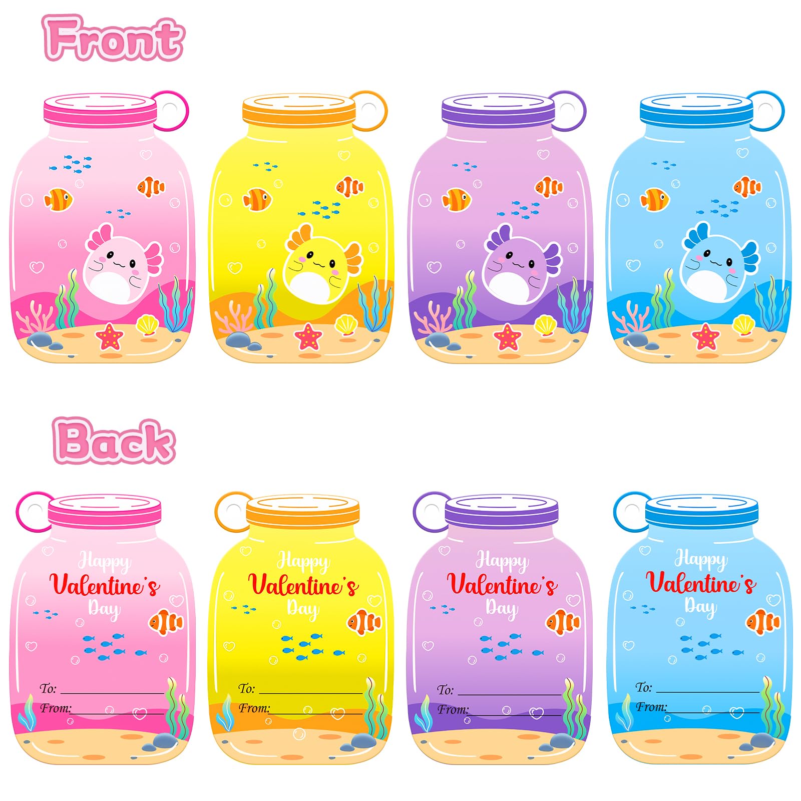 JoySpark Axolotl plush keychain yellow with card for classroom gifts
