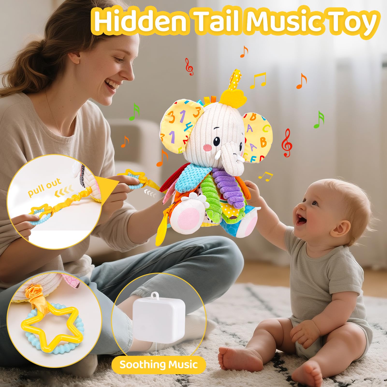 JoySpark Toys elephant texture flaps offer crinkle sound and discovery