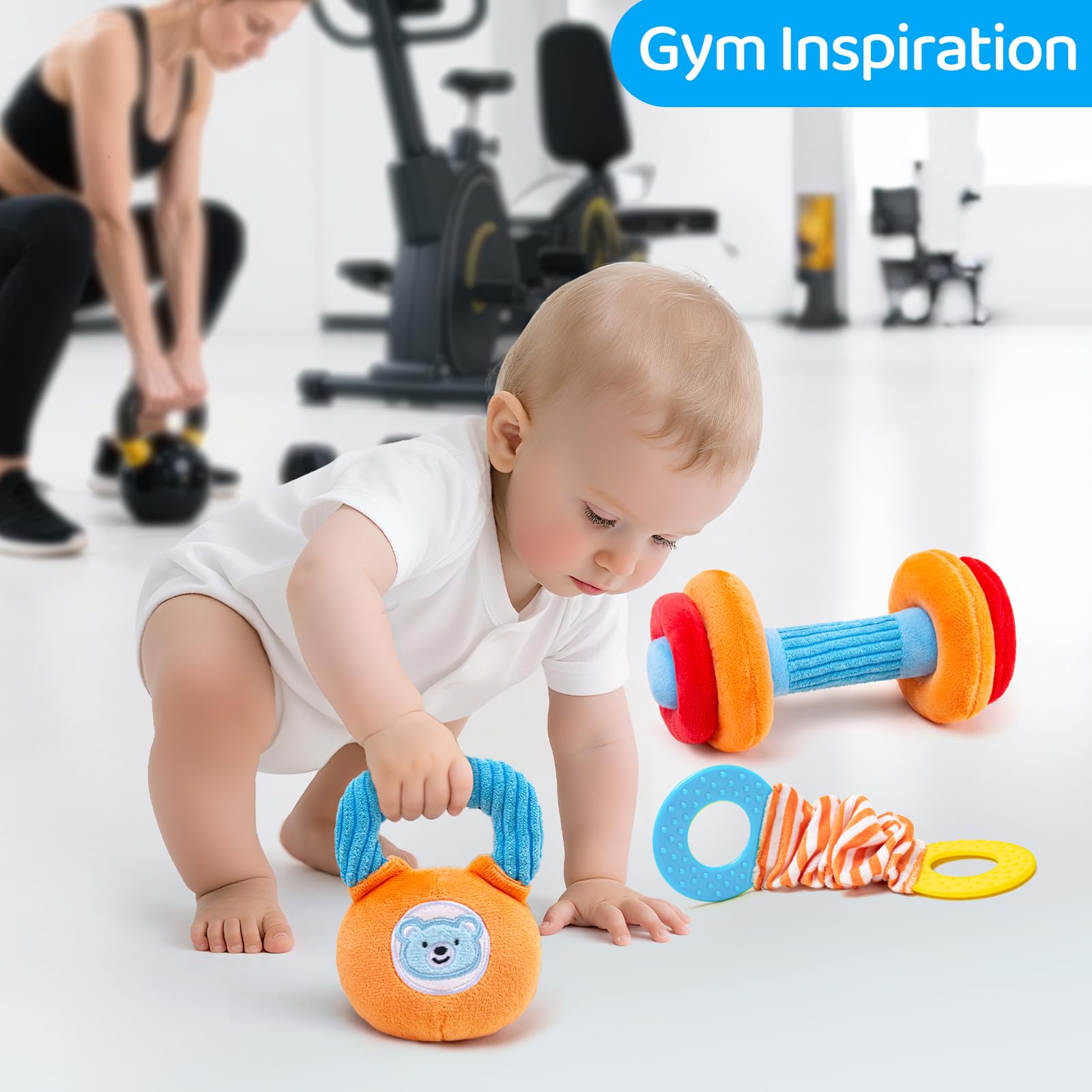 JoySpark Toys detachable dumbbell for grasping and early motor play.