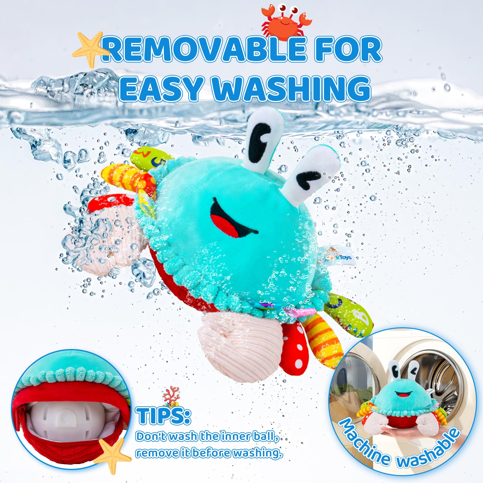 JoySpark Toys Crawling Crab removable cover for easy cleaning.
