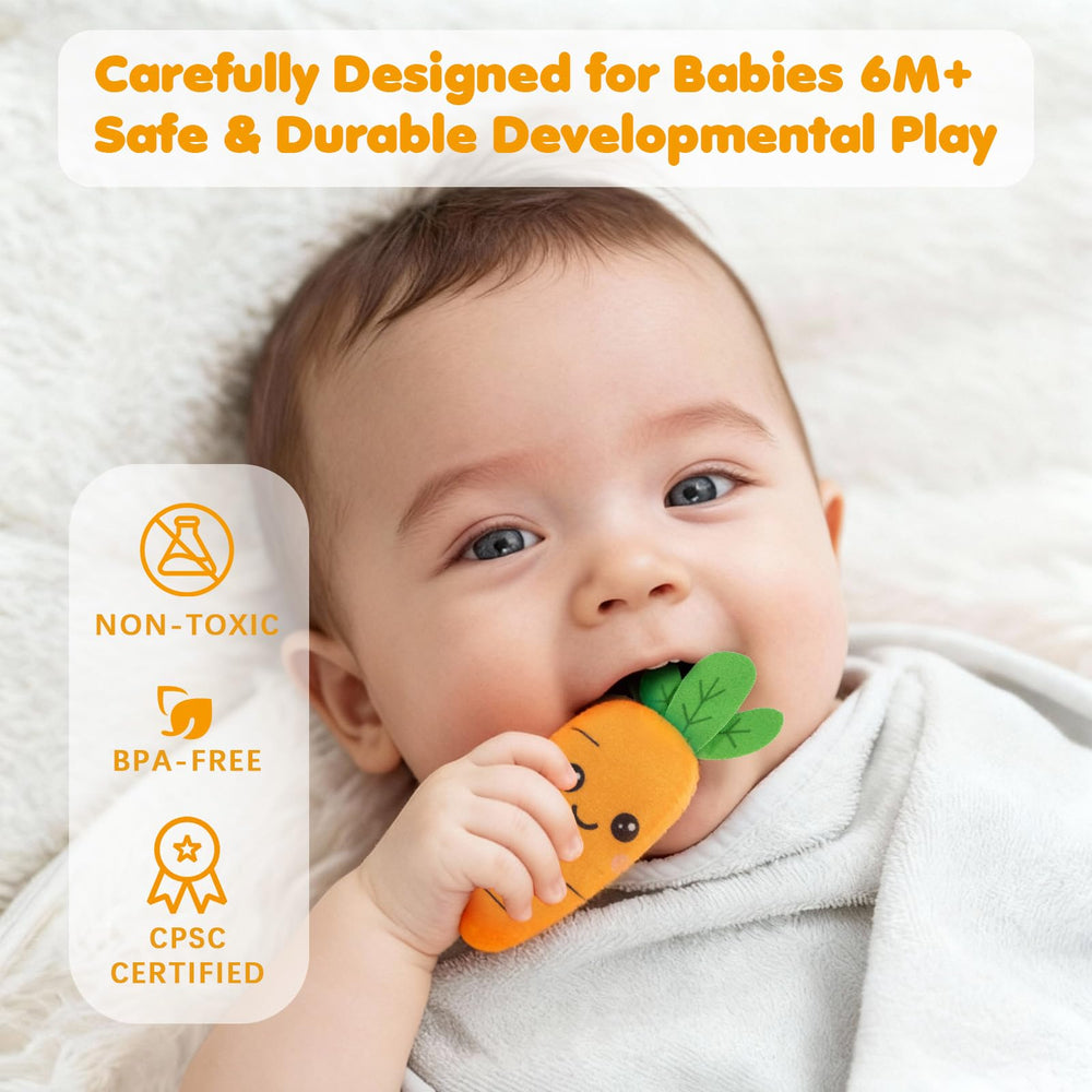 JoySpark Toys crinkle corn adds auditory texture for sensory exploration.