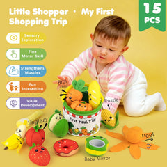 JoySpark Toys color-coded foods in a sorting basket.
