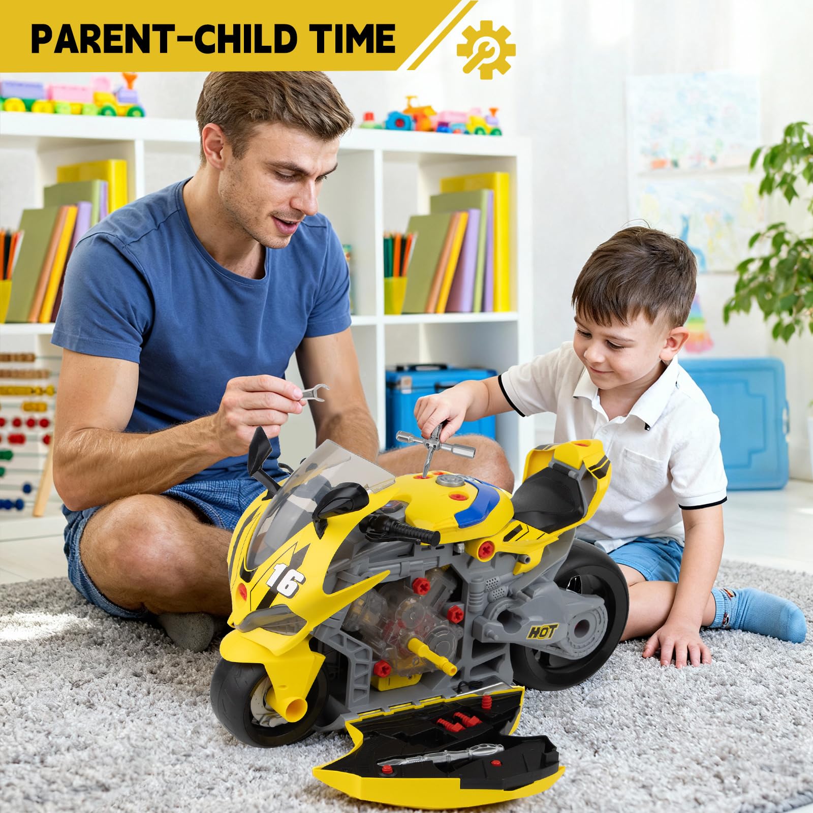 JoySpark Toys interactive engine start with crank handle and ignition sounds.
