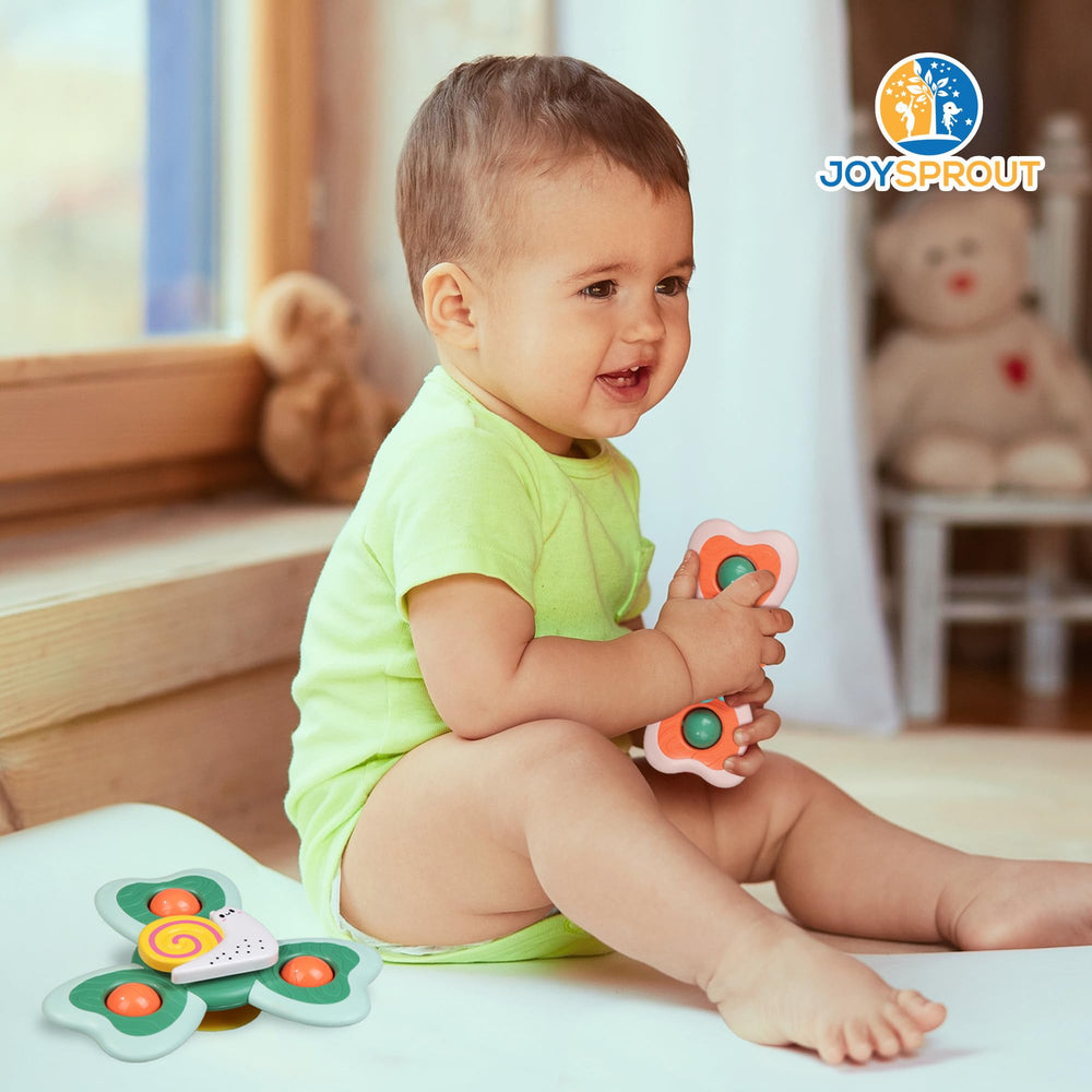 JoySprout travel-friendly suction spinner keeps little ones engaged on the go.