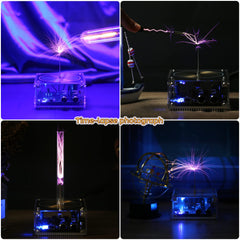 Joytech Tesla coil arc loudspeaker LED glow under ambient lighting.