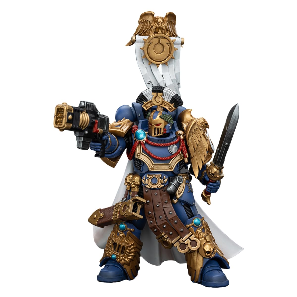 JOYTOY Ultramarines Praetor helmet detail ideal for close-up inspection in a collection.