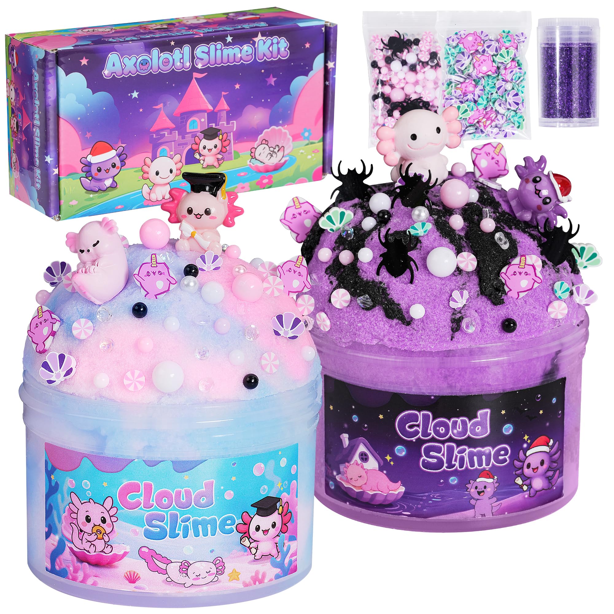 Joytry axolotl cloud slime kit two-pack jar for soothing, mess-free play