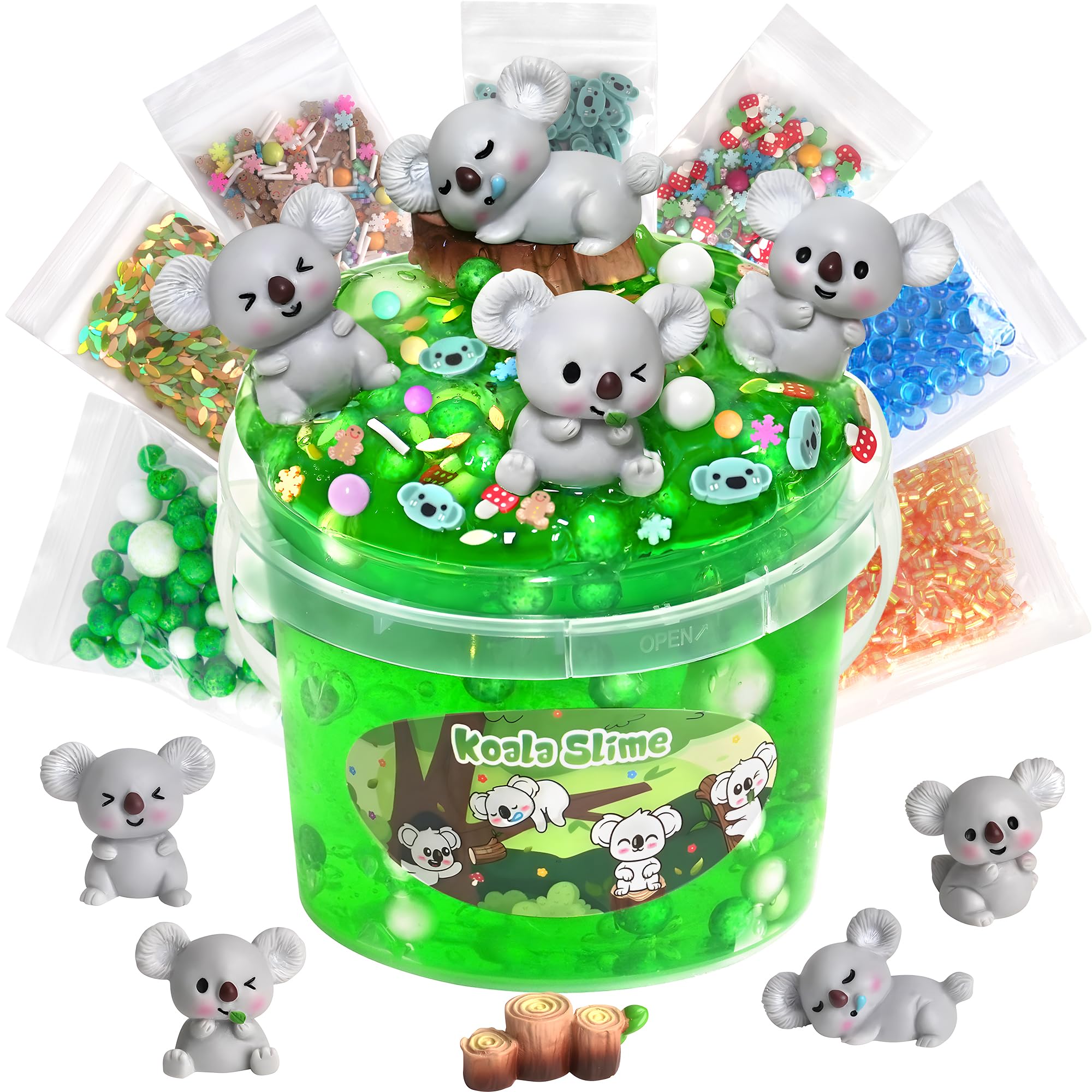 Joytry Koala Slime Kit 10oz bucket with vibrant green slime for creative sensory play.