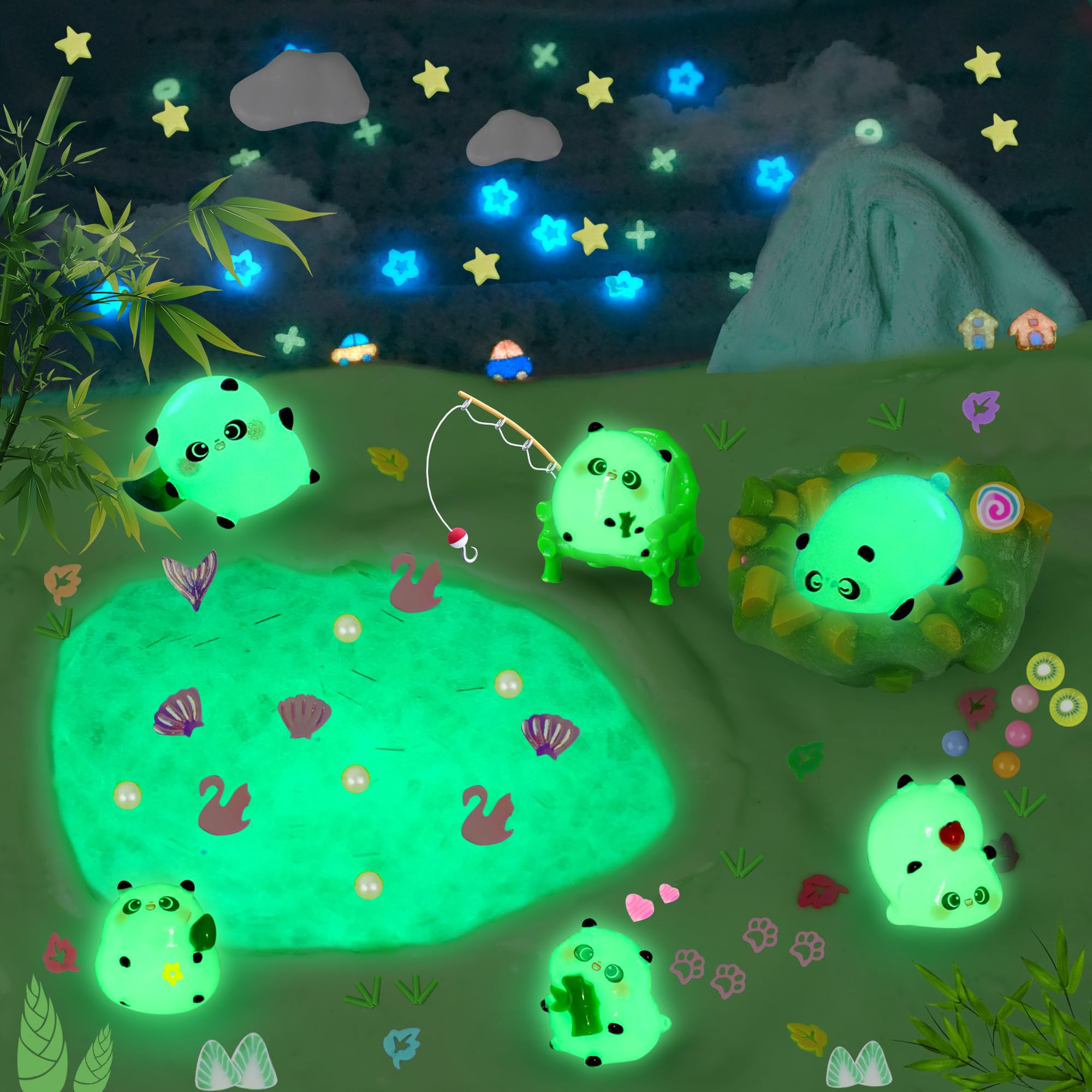 Joytry Panda Slime Kit glow-in-the-dark display after sun charge for magical night play