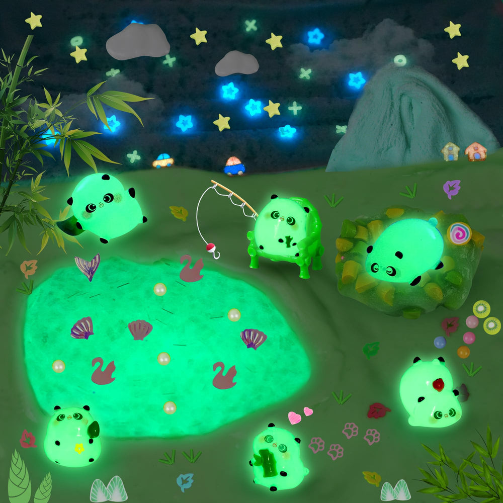 Joytry Panda Slime Kit glow-in-the-dark display after sun charge for magical night play