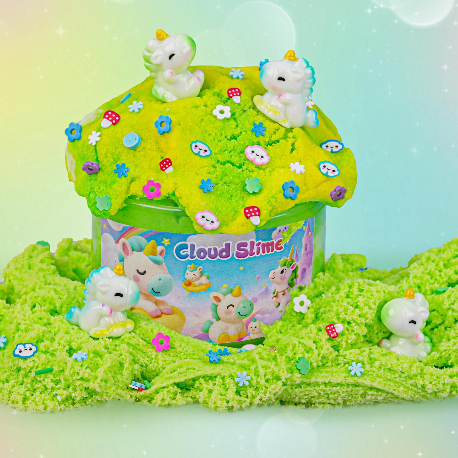 Joytry Unicorn glitter add-ins provide sparkle for creative slime customization and visual appeal.
