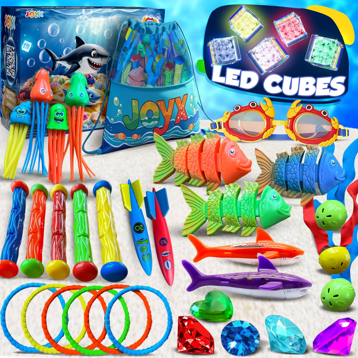 JoyX 35-piece diving pool toys set for beginners with training benefits.