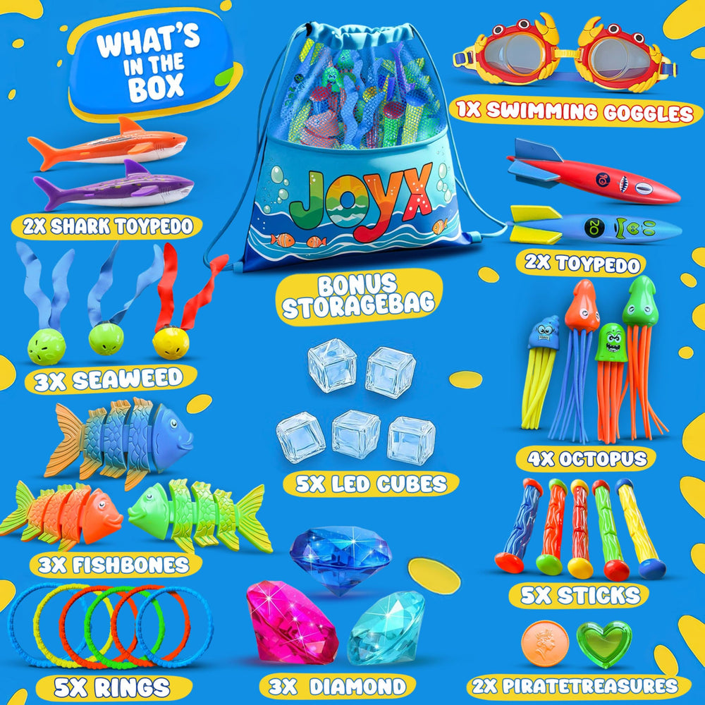 JoyX diving sticks offer depth challenges during pool play.