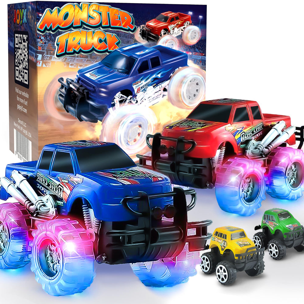 JoyX light-up monster trucks main image showing colorful play set