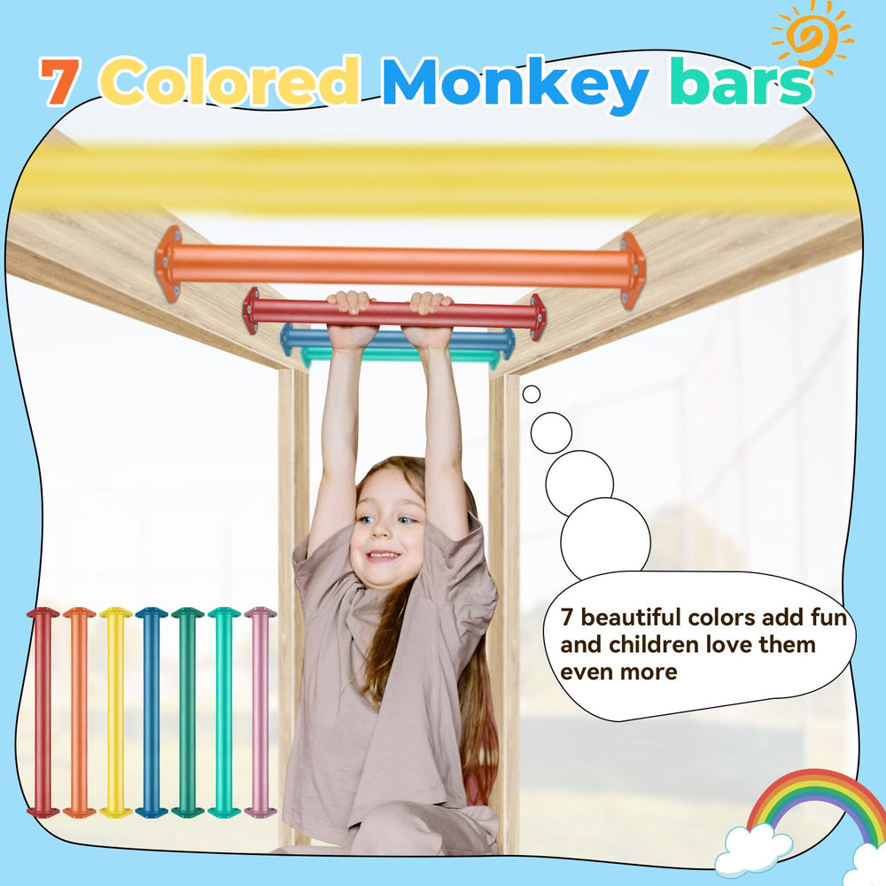 JPOIP seven-color monkey bars yellow bar for vibrant climbing challenges.