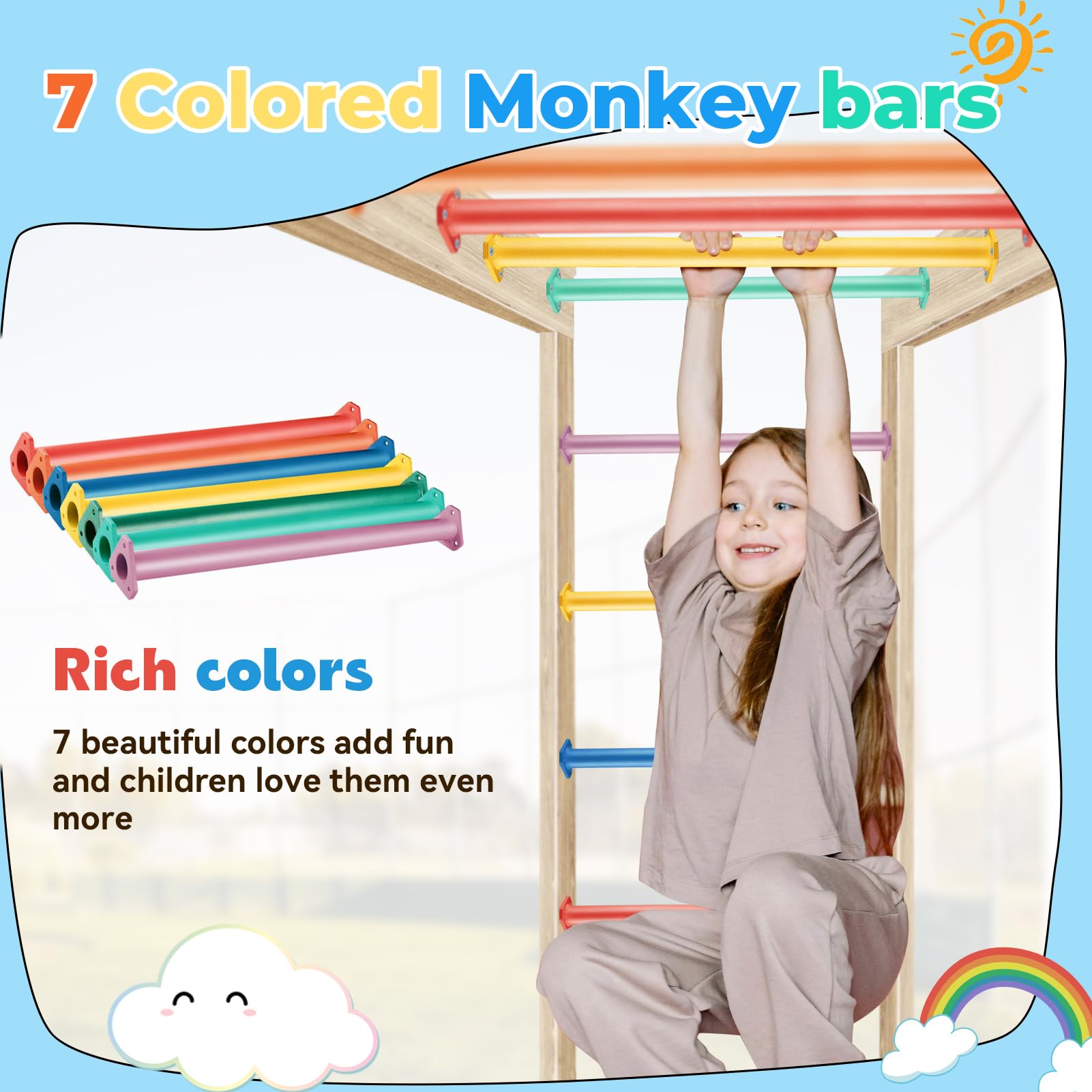 JPOIP yellow monkey bar for indoor or outdoor climbing fun