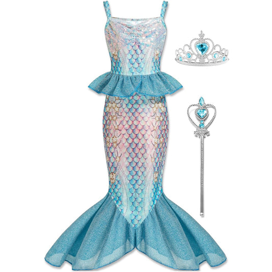 JQGBBOX Blue Mermaid Dress front view for comfortable, active play