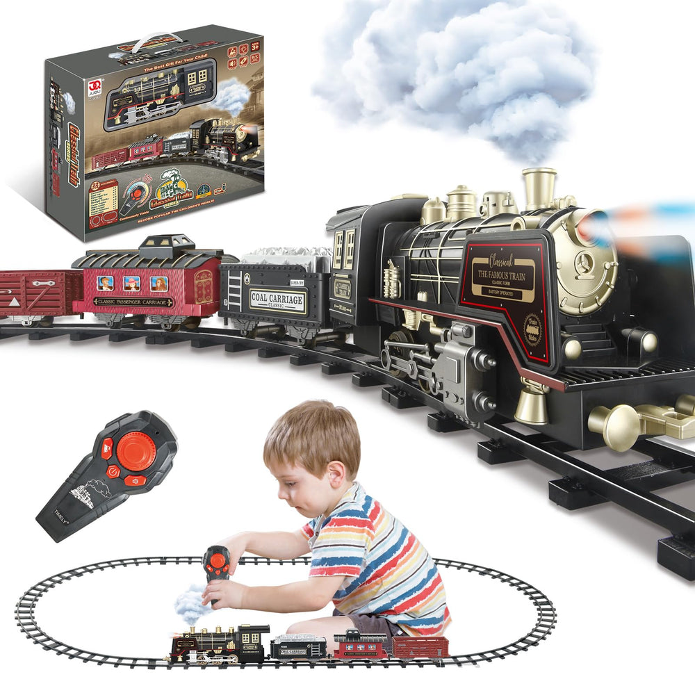JQ JUQU steam train locomotive with LED headlights for immersive indoor play
