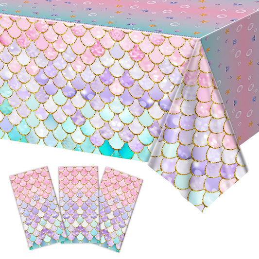 JQSSHXB Mermaid tablecloth with fish-scale pattern protecting surfaces at coastal party setup