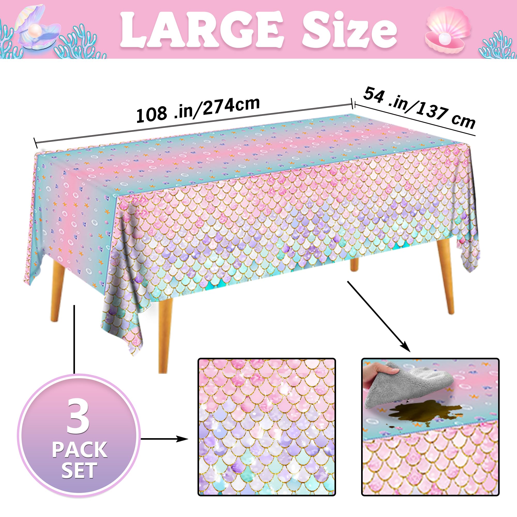 JQSSHXB Mermaid tablecloth fish-scale design adds shimmering ocean décor visuals