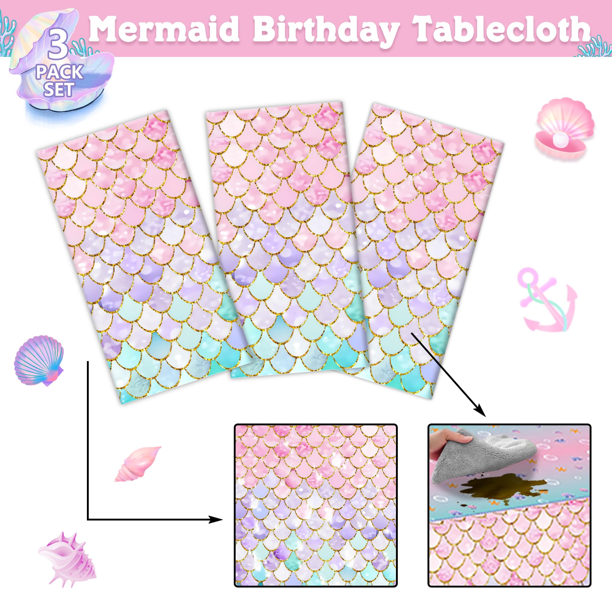 JQSSHXB Mermaid tablecloths set enabling quick cleanup after celebrations