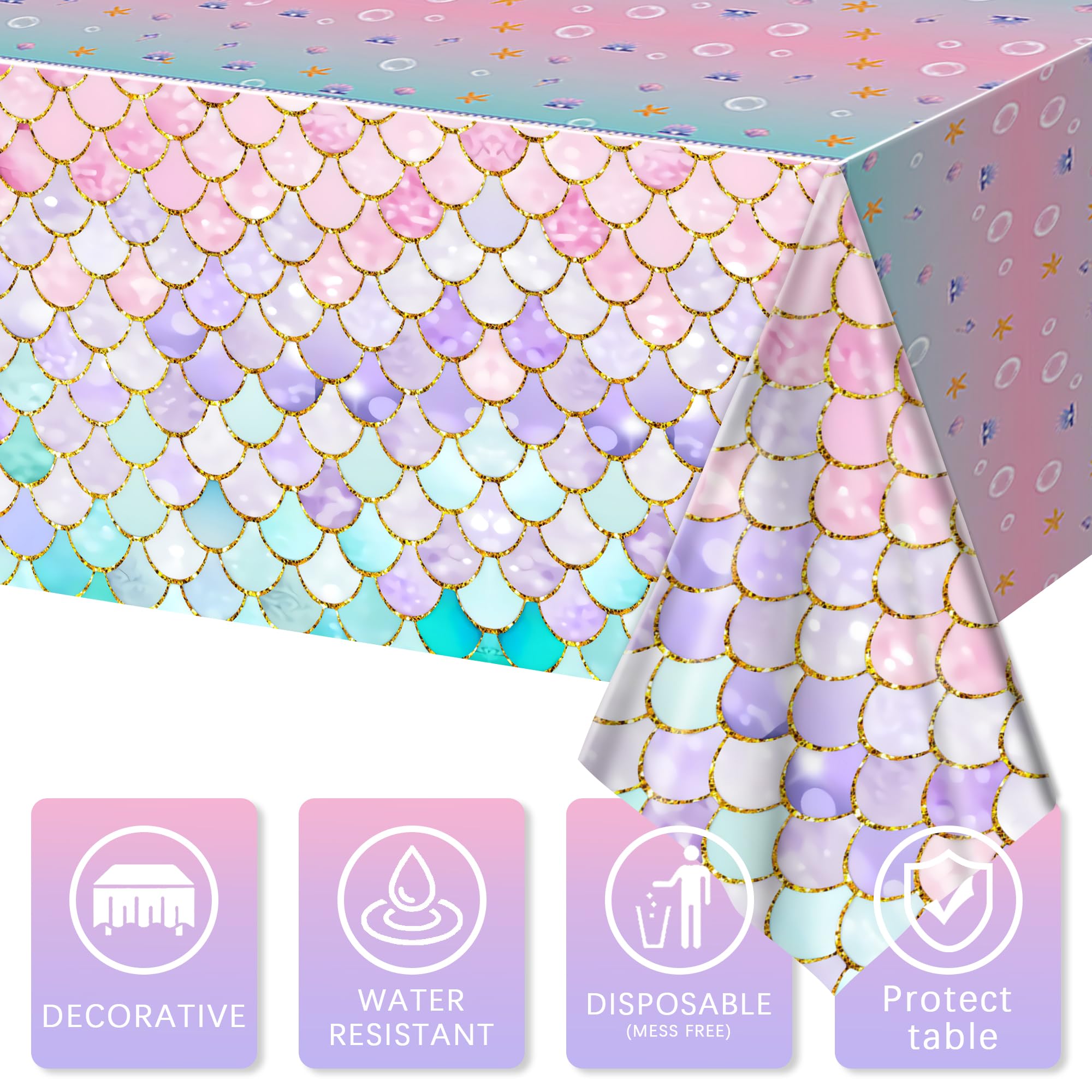 JQSSHXB Fish-scale tablecloth provides durable coverage for sea-themed parties