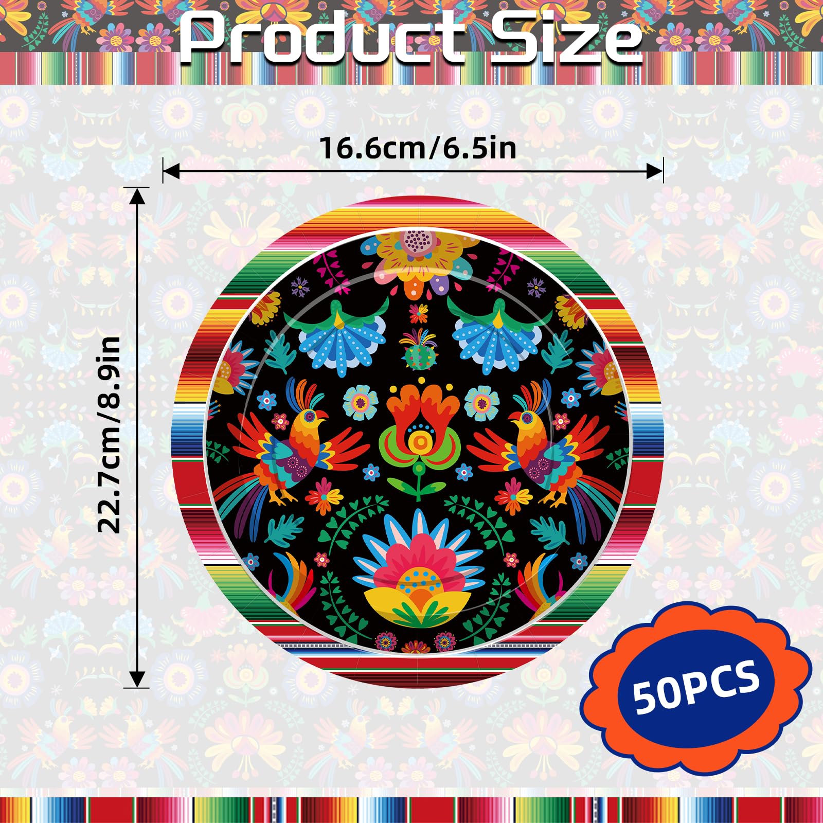 Jremreo 9-inch serape stripes plate adds vibrant color to Cinco de Mayo tables.