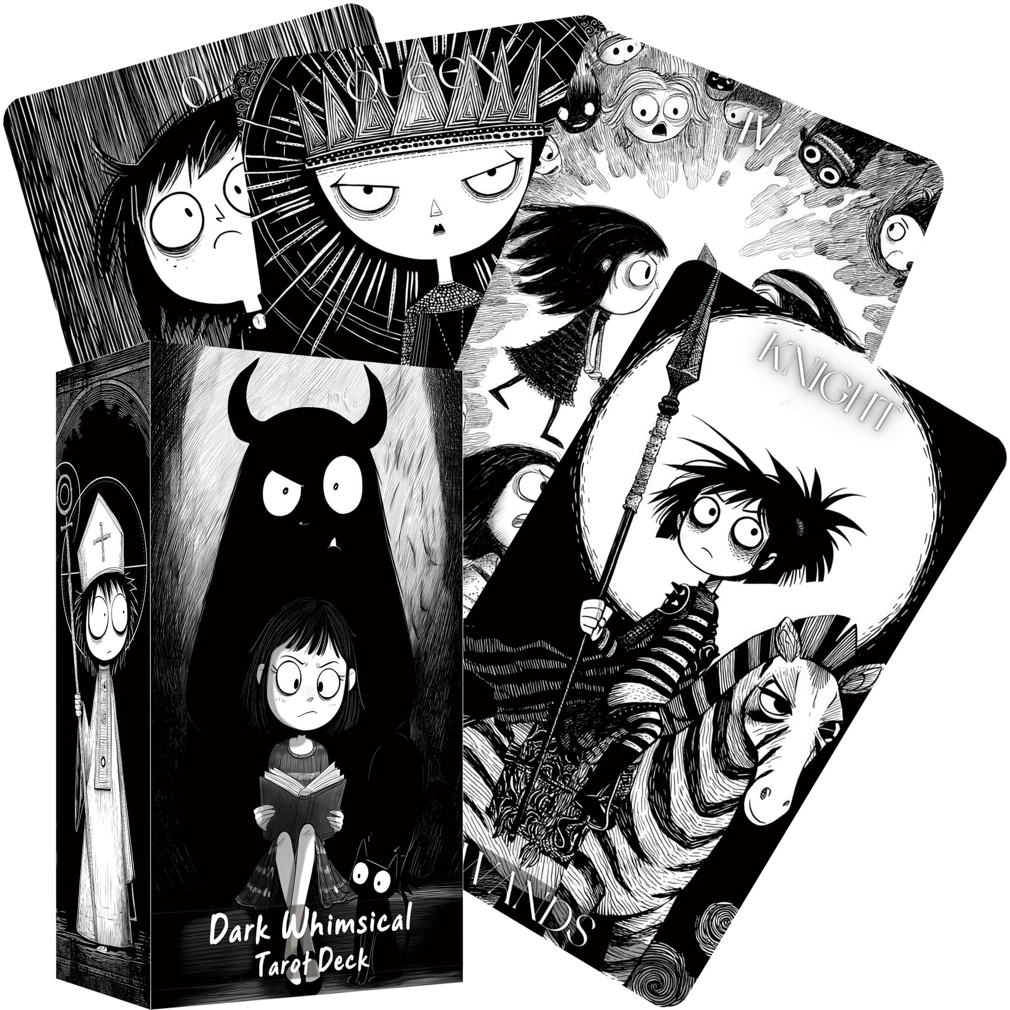 Jrskvaro Dark Whimsical Tarot Cards cover image with moody monochrome art for intriguing readings