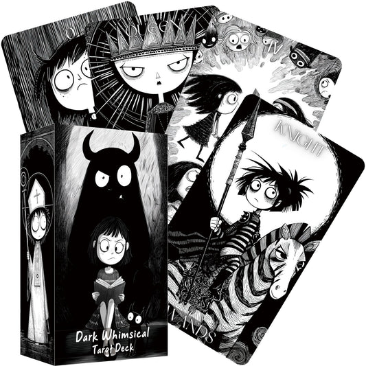 Jrskvaro Dark Whimsical Tarot Cards cover image with moody monochrome art for intriguing readings