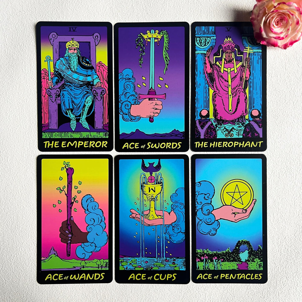 Jrskvaro neon tarot cards shuffled smoothly on durable 400 GSM coated stock