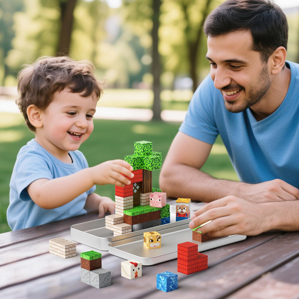 Child using Farm Animals magnets for quiet dining, screen-free activity