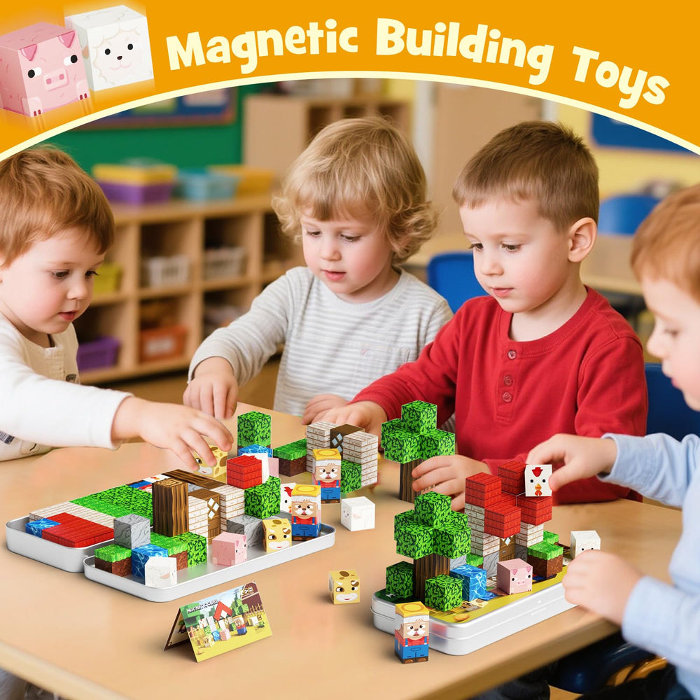 STEM play scene with farm animals blocks encouraging geometry and spatial thinking