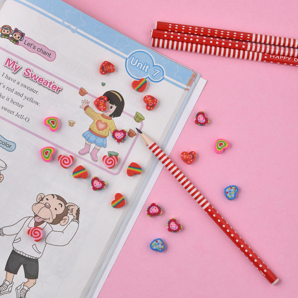 Jsehchya kids' back-to-school gifts featuring heart erasers for classroom prizes.