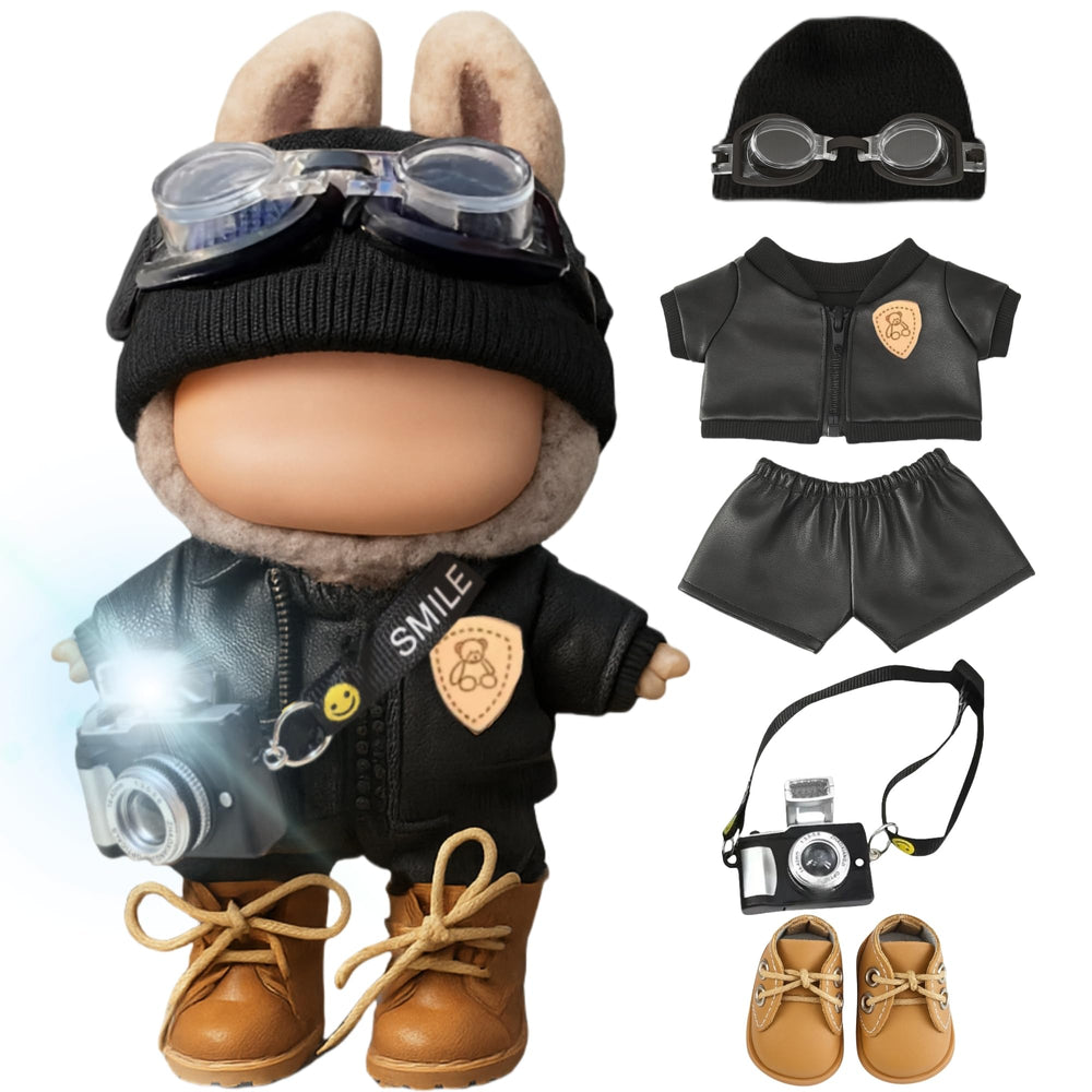 JSINMA Labubu 17cm leather jacket for versatile streetwear play
