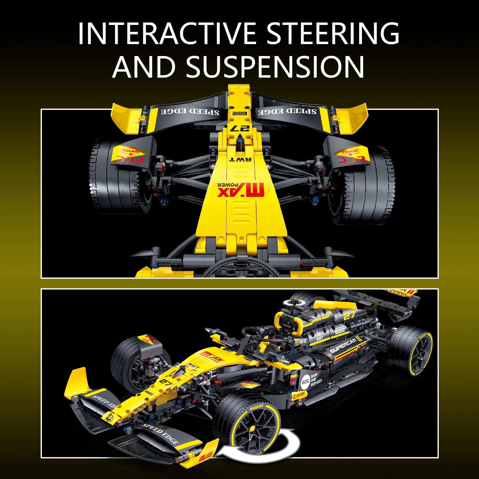 JSINMA Technic F1 RS20 engine pistons move, illustrating realistic six-cylinder power for play and study