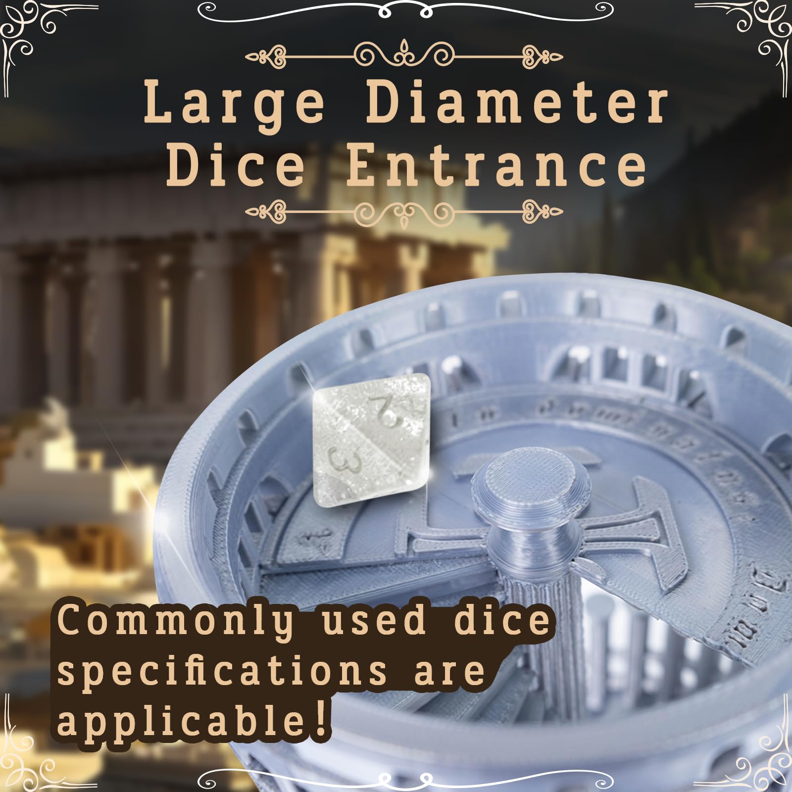 JstFrU DND dice tower entrance with large diameter for easy dice drops.