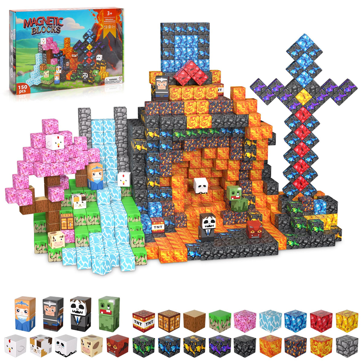 JTILEZU magnetic blocks castle-scape for imaginative play and fine motor growth