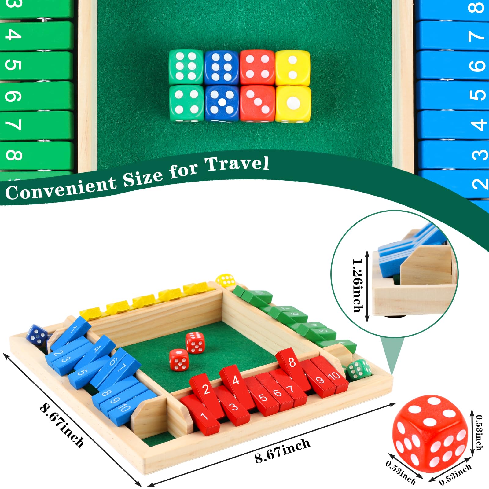 JTNFSH Shut The Box felt surface reduces noise during lively play
