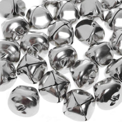 Jtshy jumbo silver jingle bells pack, 24 pieces, ideal for festive decor and DIY crafts.