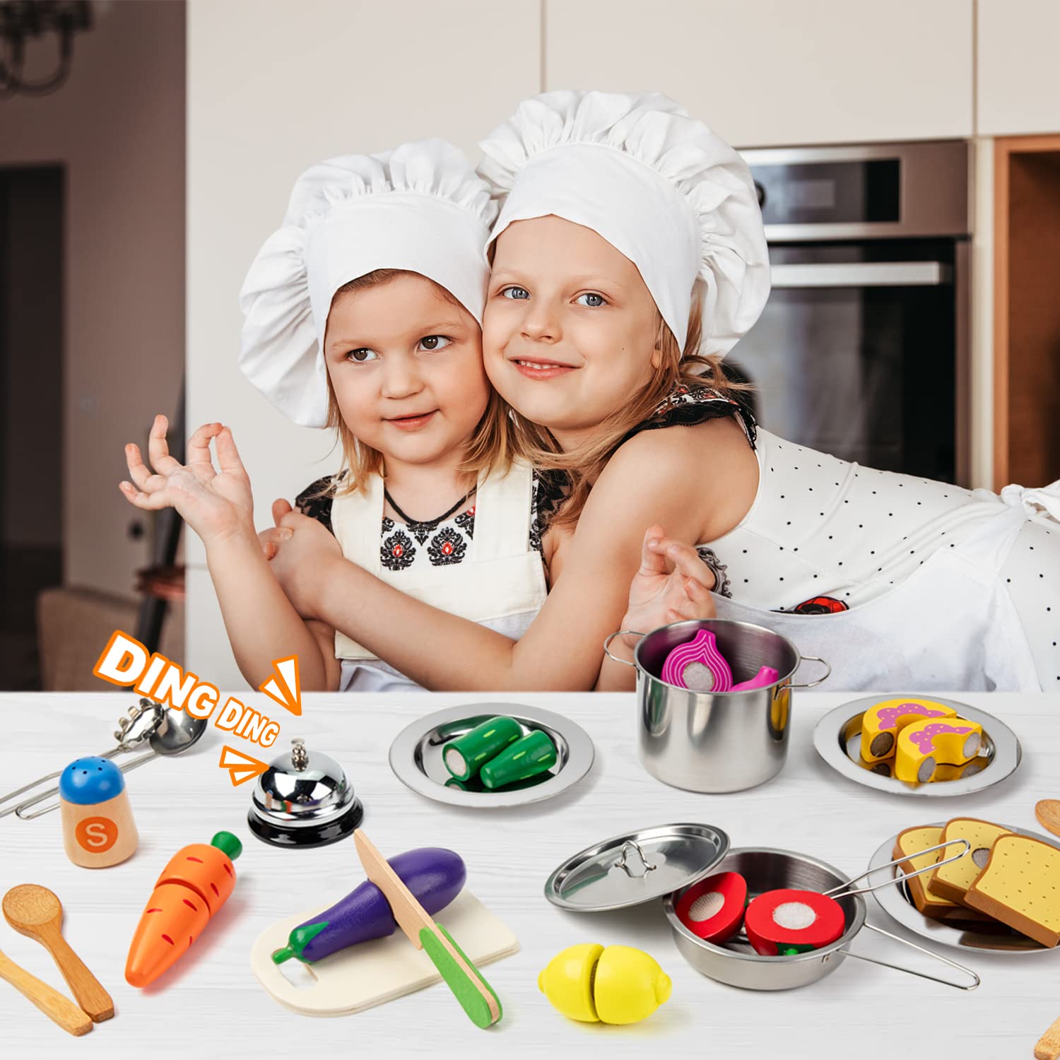Juboury pretend play kitchen bell with tinkling sound enhances interactive cooking