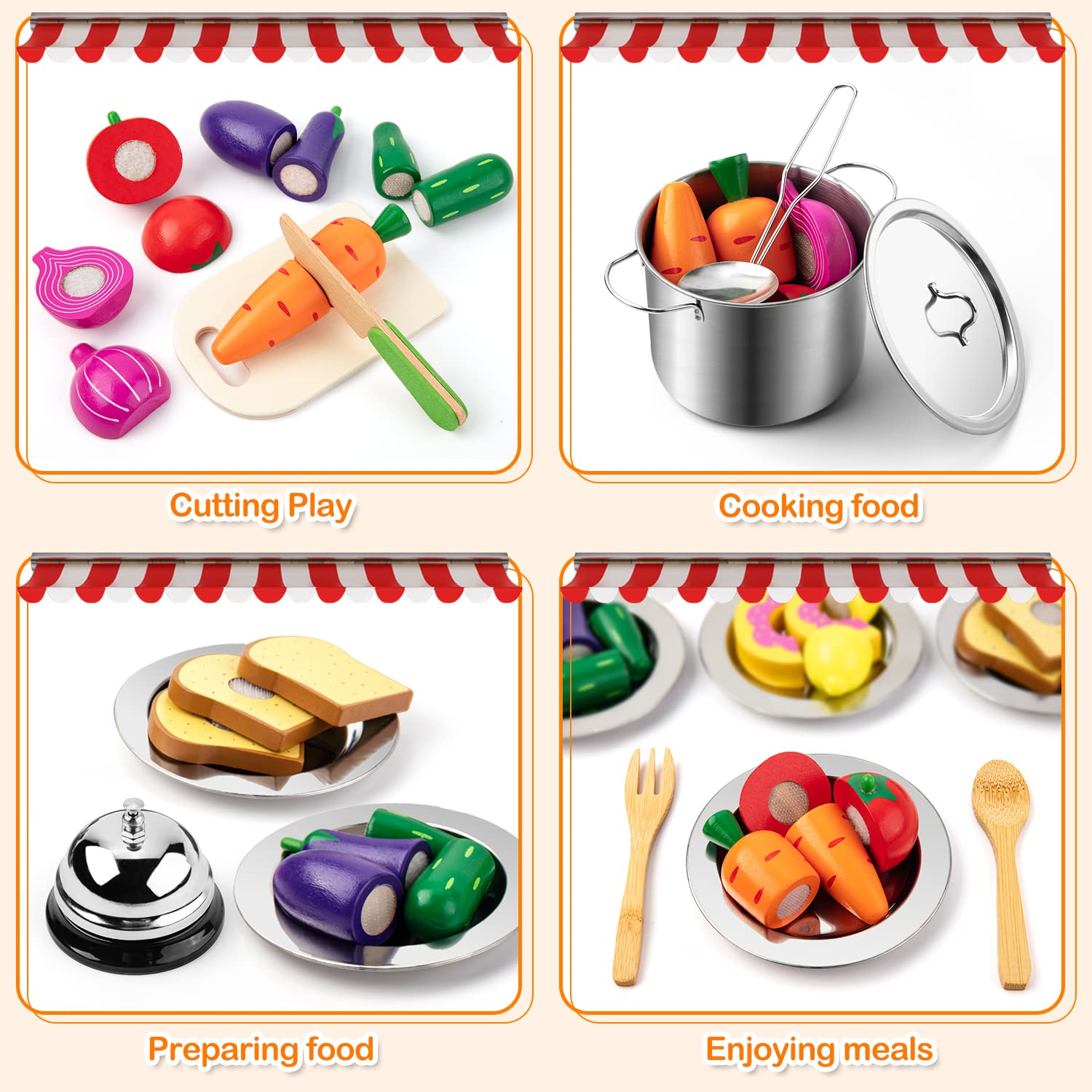 Juboury pretend play kitchen plates and utensils for complete setup