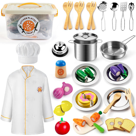 Juboury pretend play kitchen stainless steel pots and lids for realistic cooking play