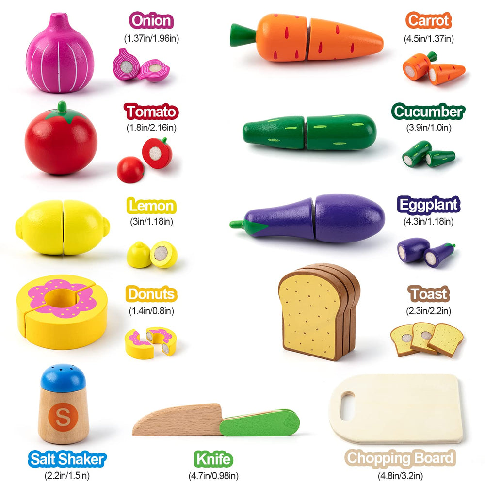 Juboury wooden cutting play food set with sound-like slicing for realism