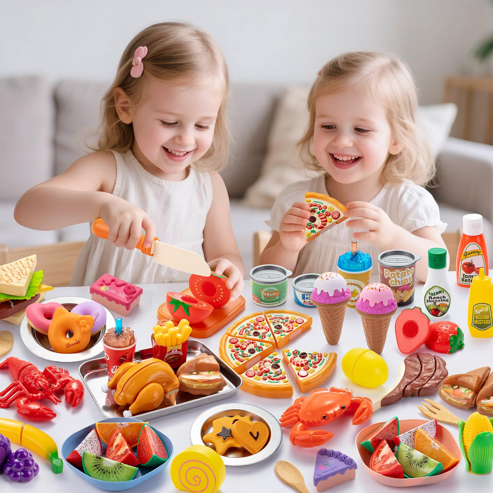 Juboury seafood and fast foods toy set for varied pretend meals.