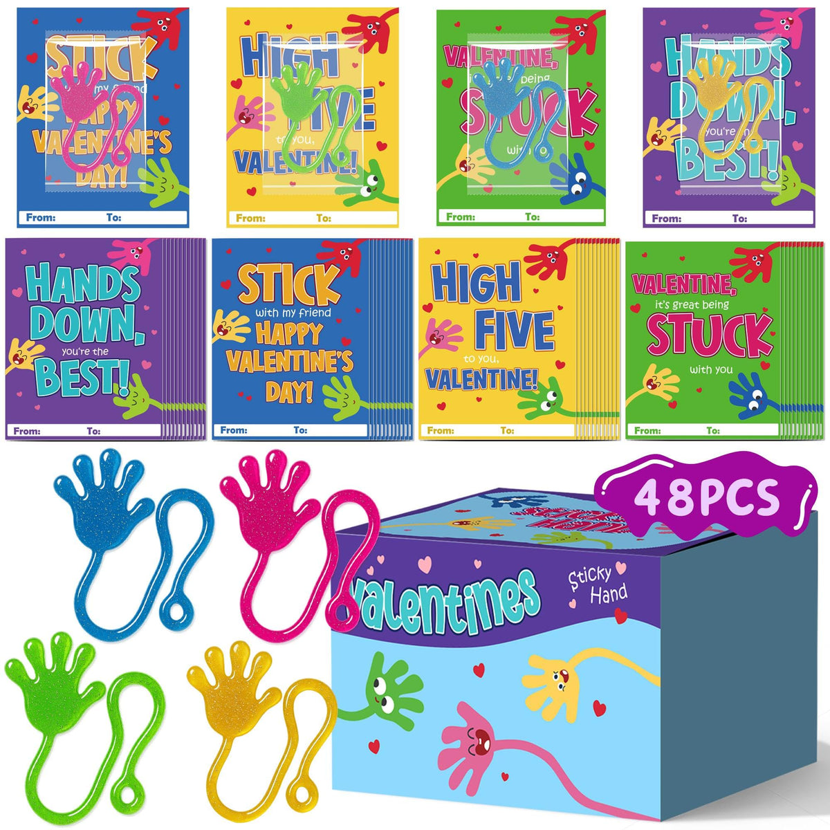 Juchuar valentines sticky hands yellow ready for playful classroom exchange