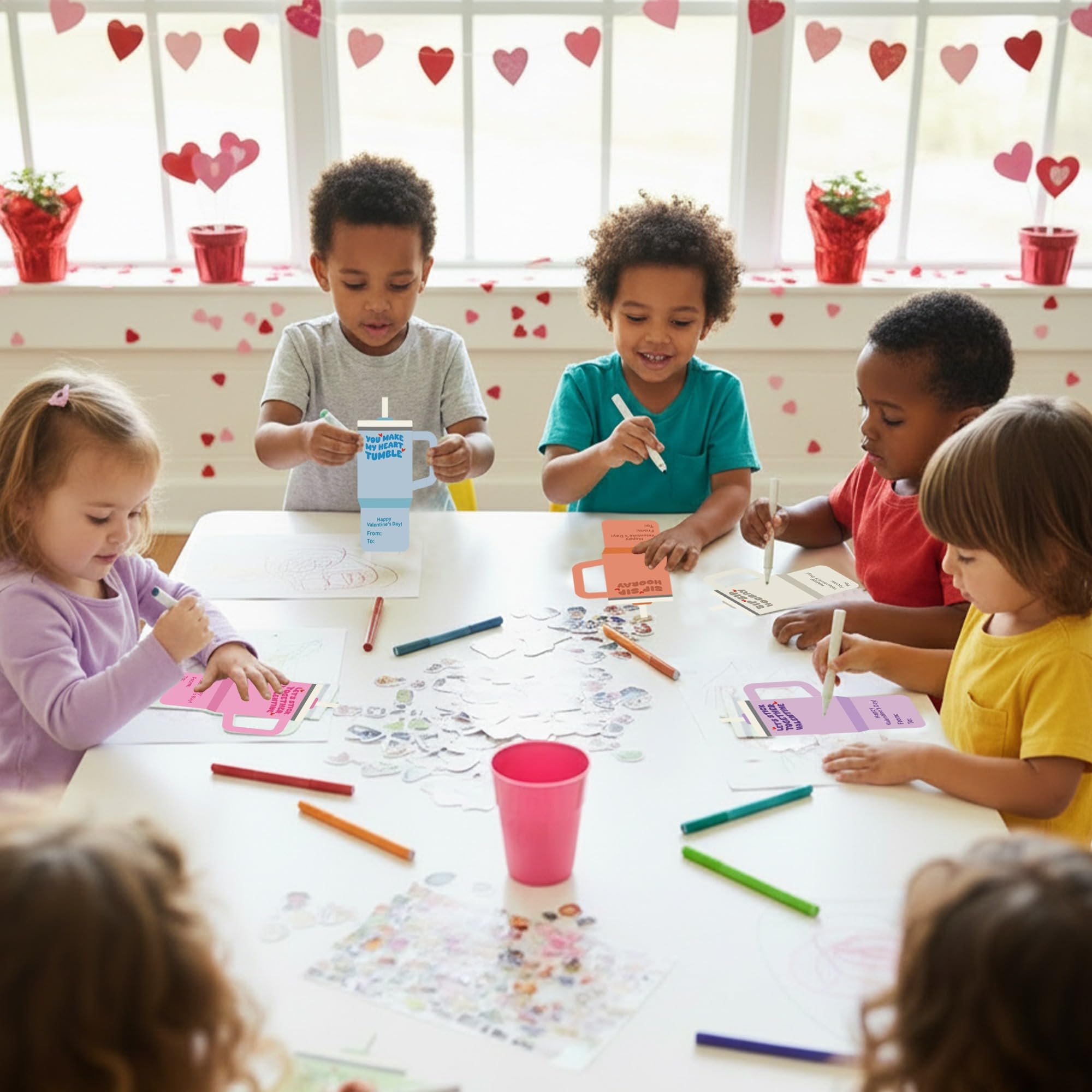 Water bottle decoration ideas using Juchuar cards and stickers in classrooms