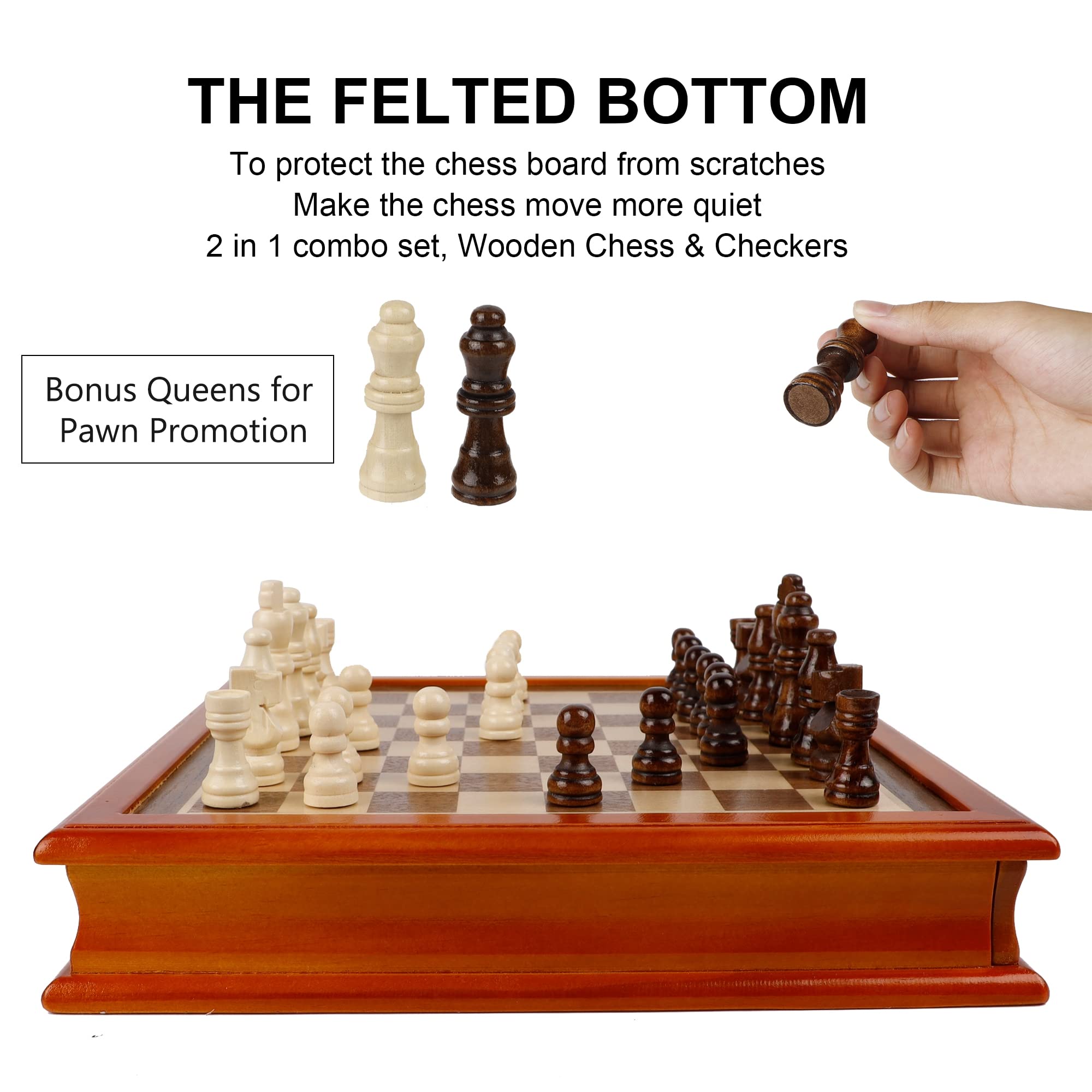 Juegoal handcrafted pine chess pieces with a smooth finish for a premium feel.