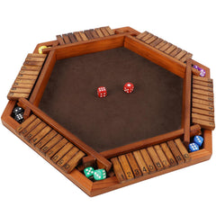 Juegoal wooden shut the box hexagon setup for family game night.
